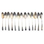 Thirteen George III silver teaspoons comprising: a set of six London 1806, and a set of seven London