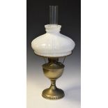 Early 20th Century silver plated paraffin lamp by Famos, with opaque white glass shade and single