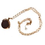 9ct gold circular fob swivel seal set bloodstone and agate on a belcher link chain stamped 375