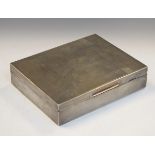 George V silver cigarette box of rectangular form, the hinged cover with central cartouche between