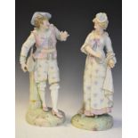 Pair of late 19th Century Continental bisque porcelain figures of lady and gentleman musicians, 44cm