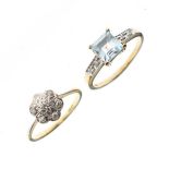 Diamond set daisy cluster ring, the shank stamped 18ct, together with another dress ring set