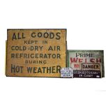 Vintage enamel and other signs to include; 'Prime Welsh Mutton' etc Condition: