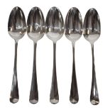 Set of five George III silver tablespoons, Hanoverian pattern, probably London 1774, Thomas