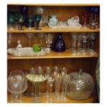 Large selection of glassware to include; carboy, Bohemian ruby flash tapering mug, group of coloured