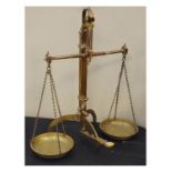 Set of late 19th/early 20th Century brass alloy beam scales to weigh 1lb, the stem rising and