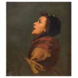 Late 19th/early 20th Century oil on canvas - Portrait of a young lady looking skywards, within a