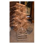 Chinese style bamboo and wood bird cage of four tier pagoda design, 86cm high, together with two