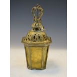 Early 20th Century brass hall lantern having yellow glass, overall height of lantern 29cm Condition: