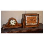 Two early 20th Century mantel clocks, comprising: an inlaid mahogany example of Napoleon's hat