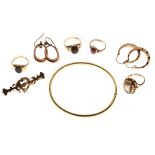 Quantity of gold and gold coloured metal jewellery including rings, bangle, earrings etc Condition: