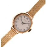 Lady's 9ct gold wristwatch, Buren, with white Arabic dial, the flexible bracelet stamped 9/375 and