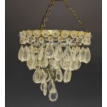 Mid 20th Century glass ceiling lustre having concentric rings of faceted drops Condition: