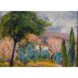 Alexander Beattie - Oil on canvas - Mediterranean mountain landscape with villa