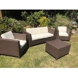 Modern woven cane effect four piece conservatory suite comprising: a two seater settee, pair of easy