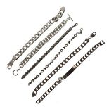 Six various white metal bracelets Condition: