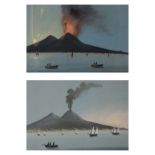 Neapolitan School - Pair of gouache studies - The Bay of Naples with Vesuvius erupting, unsigned,