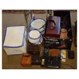 Assorted cameras and accessories to include; Wester Model II, Agfa box camera, Coronet 020 box