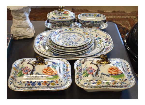 Early to mid 19th Century Davenport Stone China part dinner service, printed and painted in a