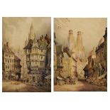 C.J. Keats - Pair of late 19th Century Continental town scenes, 49cm x 31.5cm, framed and glazed