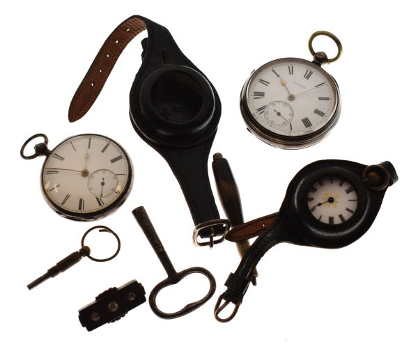 Two gentleman's silver cased pocket watches, silver cased fob watch and a bar brooch etc Condition: