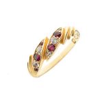 Victorian 18ct gold ring set diamonds and red stones, hallmarked for Chester 1893, size R, 3.1g