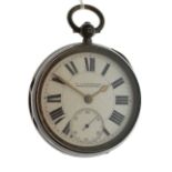 Victorian silver cased key wind pocket watch, the white enamelled dial with Roman numerals and