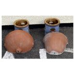 Pair of blue glazed pottery strawberry planters of cylindrical form with side holes, together with