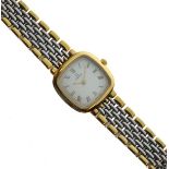 Omega - Lady's quartz gold plated and stainless steel bracelet wristwatch, the off-white dial with