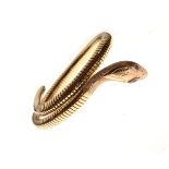Smith & Pepper 9ct gold flexible snake bracelet having ruby eyes, hallmarked 1977, 20.6g approx