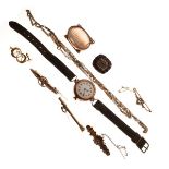 9ct gold cased wristwatch and various gold and yellow metal jewellery etc including 19th Century