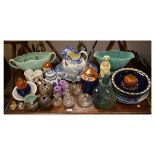 Assorted ceramics and glassware to include; a 19th Century Spode blue transfer printed tureen stand,