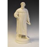 19th Century parian ware figure depicting Ariosto, standing and holding a book in his left hand, the