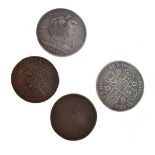Coins - Charles II crown 1676, George IV crown 1822, Charles II half-crown 1679 and a William III