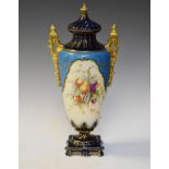 Late 19th Century Rudolstadt porcelain urn shaped two handled vase and cover having painted