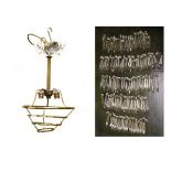 Modern brass and glass three branch light fitting or electrolier with tubular stem over three