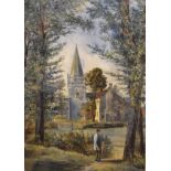 Arthur Fletcher Hornsey (19th Century) - Watercolour - 'The Village Church Among the Trees', 48cm