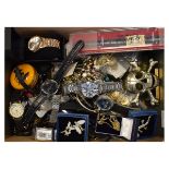 Box containing assorted dress watches and costume jewellery to include; gent's Sekonda wristwatch