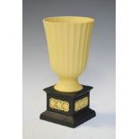 Modern Wedgwood black jasper and cane ware vase from the Library Collection, having fluted