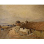 Frederick Tunbridge (late 19th Century) - watercolour - A village lane with figures before