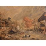 Early 19th Century English School - Watercolour - Rural scene with figures on a lane and