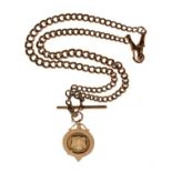 9ct gold curb link Albert with an attached 9ct gold prize fob medallion, 48.8g approx in total
