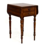19th Century mahogany Pembroke/work table of small proportions with rounded flaps over two drawers