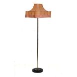 Mid Century Design - Tubular chrome standard lamp on stepped ebonised base with shade Condition: