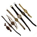 Group of seven assorted lady's wristwatches to include; two yellow metal examples marked 9/375,