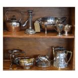 Group of plated wares to include; spirit kettle on stand, oval swivel breakfast dish, Neo-
