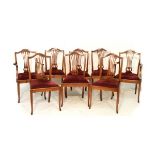 Set of eight (6+2 arm) Hepplewhite revival mahogany boardroom chairs by Somer Reproductions, Bath,