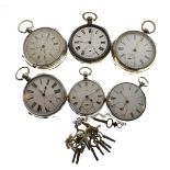Six assorted pocket watches comprising: three silver to include one with Roman dial marked 'Marine