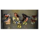 Collection of nine small Beswick bird ornaments comprising: Wren x 2, Nuthatch, Goldcrest, Chaffinch