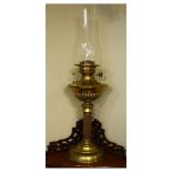 Late 19th/early 20th Century brass oil lamp standing on a reeded column and circular foot Condition: